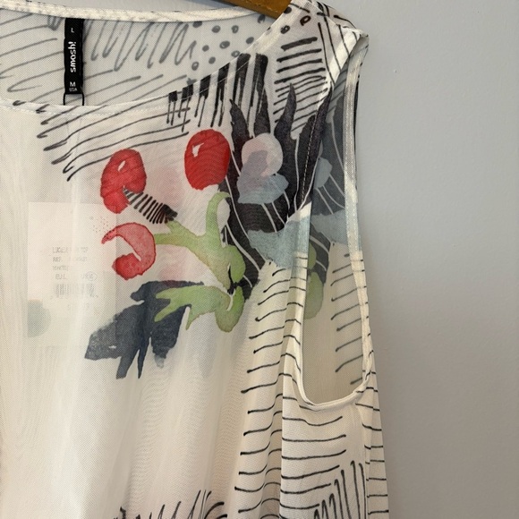 NWT Smash Woman’s M Mesh Floral Print White Sleeveless Top - Picture 2 of 7